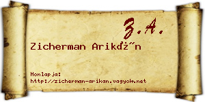 Zicherman Arikán névjegykártya